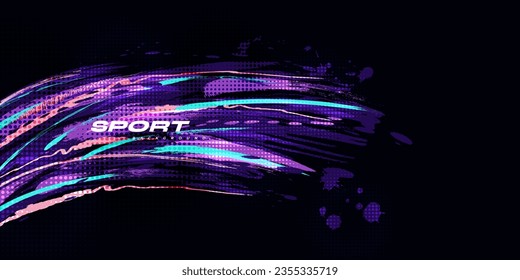 Abstract and Colorful Brush Background with Halftone Effect. Sport Banner. Brush Stroke Illustration. Scratch and Texture Elements For Design