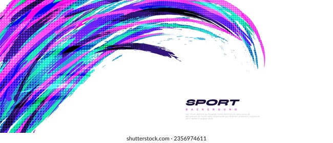 Abstract and Colorful Brush Background with Halftone Effect. Brush Stroke Illustration for Banner, Poster, or Sports Background. Scratch and Texture Elements For Design