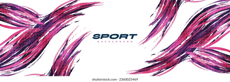 Abstract and Colorful Brush Background with Halftone Effect. Sport Banner. Brush Stroke Illustration. Scratch and Texture Elements For Design