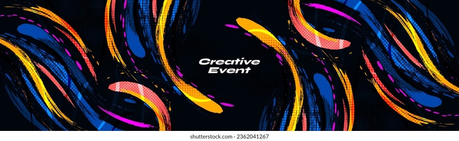Resumen y fondo colorido del pincel con efecto semitonio. Banner deportivo. Ilustración de pincel de roca. Elementos de rajadura y textura para el diseño