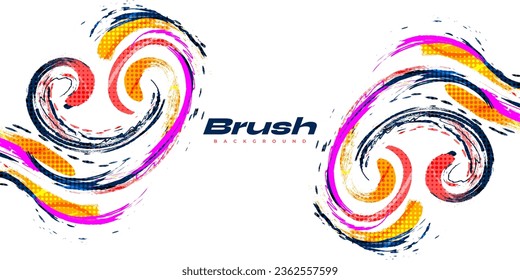 Abstract and Colorful Brush Background with Halftone Effect. Sport Banner. Brush Stroke Illustration. Scratch and Texture Elements For Design
