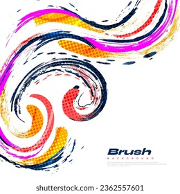 Abstract and Colorful Brush Background with Halftone Effect. Sport Banner. Brush Stroke Illustration. Scratch and Texture Elements For Design
