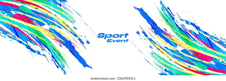 Abstract and Colorful Brush Background with Halftone Effect. Sport Banner. Brush Stroke Illustration. Scratch and Texture Elements For Design