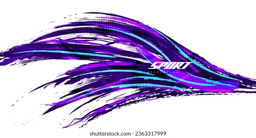 Abstract and Colorful Brush Background with Halftone Effect. Sport Banner. Brush Stroke Illustration. Scratch and Texture Elements For Design