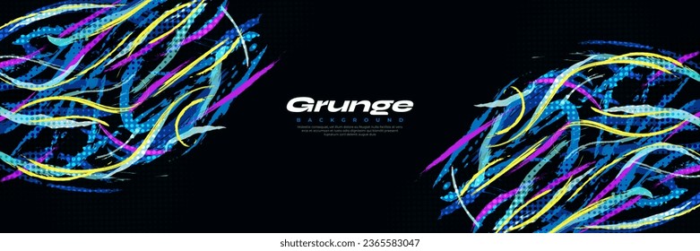 Abstract and Colorful Brush Background with Halftone Effect. Brush Stroke Illustration for Banner, Poster, or Sports Background. Scratch and Texture Elements For Design