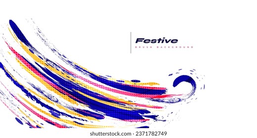 Abstract and Colorful Brush Background with Halftone Effect. Brush Stroke Illustration for Banner, Poster, or Sports Background. Scratch and Texture Elements For Design