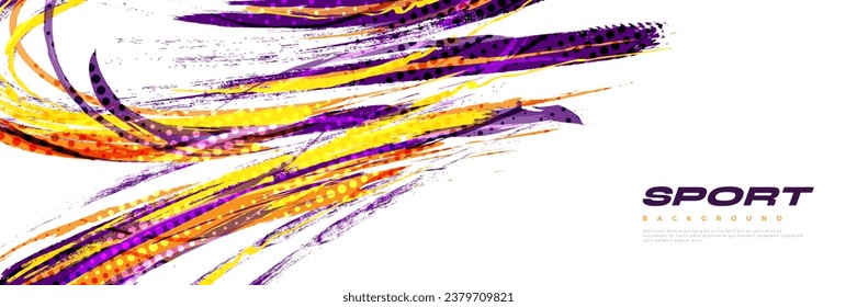 Abstract and Colorful Brush Background with Halftone Effect. Grunge Background. Brush Stroke Illustration for Banner, Poster, or Sports Background. Scratch and Texture Elements For Design