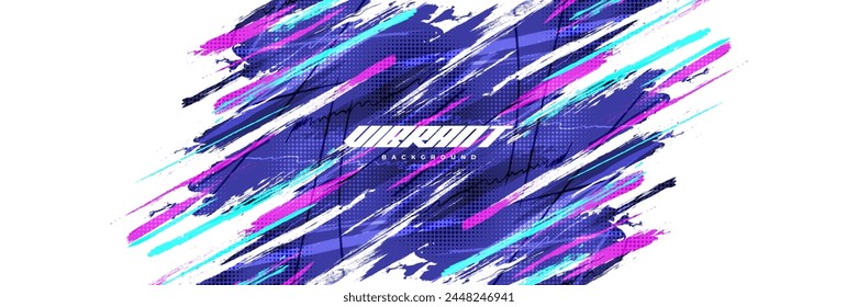 Abstract and Colorful Brush Background with Halftone Effect. Brush Stroke Illustration for Banner, Poster, or Sports Background. Scratch and Texture Elements For Design