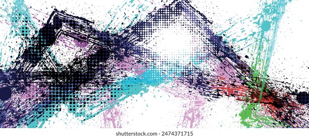 Abstract and Colorful Brush Background with Halftone Effect. Sports Banner. Brush Stroke Illustration.