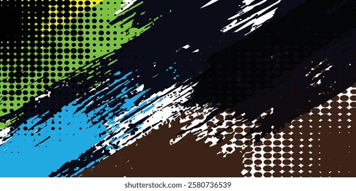 Abstract and Colorful Brush Background with Halftone Effect. Brush Stroke 