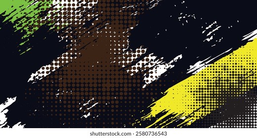 Abstract and Colorful Brush Background with Halftone Effect. Brush Stroke 