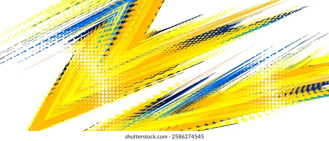Abstract and Colorful Brush Background with Halftone Effect. Brush Stroke Illustration for Banner, Poster, or Sports Background. Scratch and Texture Elements For Design