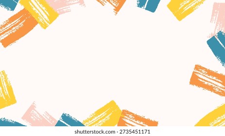Abstract colorful brush frame background with painted strokes forming a modern border and open center for creative layouts