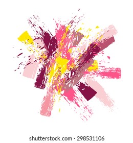 Abstract colorful brush stroke and splatter background. Vector illustration.