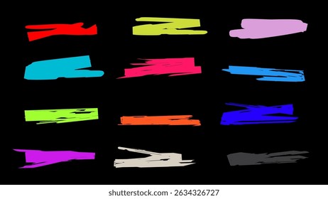 Abstract colorful brush stroke vector set. Perfect for abstract backgrounds, creative layouts, and dynamic graphic design elements.