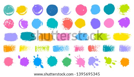 Abstract colorful brush strokes set splashes collection color drop spot paint blot. Hand drawn vector illustration. 