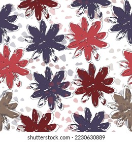 Abstract colorful brush strokes. For textile and fabric. Decorative botanical illustration with stylized flowers.