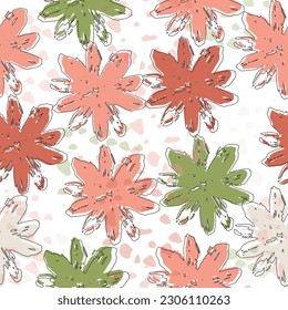 Abstract colorful brush strokes. For textile and fabric. Summer nature ornament. Large flowers in bloom.