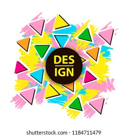 Abstract colorful brush strokes and triangles on the white background. Template for card, banner, poster. Vector illustration