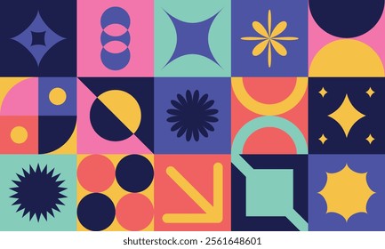Abstract Colorful Brutalism Design Pattern. Modern Abstract Geometric Shape Concept for Poster, Wallpaper, and Background