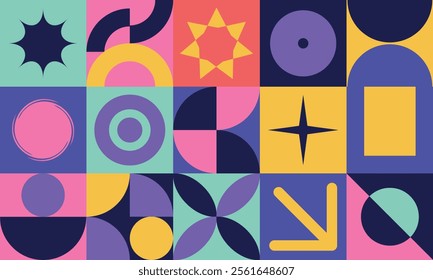 Abstract Colorful Brutalism Design Pattern. Modern Abstract Geometric Shape Concept for Poster, Wallpaper, and Background