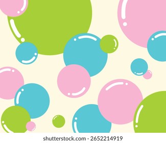 Abstract colorful bubble seamless pattern hand drawn design on cream background.