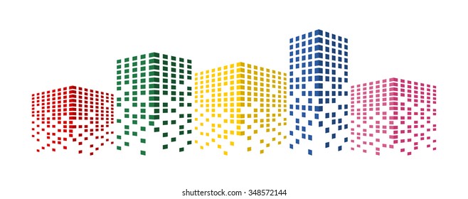 Abstract colorful building and city scene illustration. Urban cityscape. business or finances icon, creative simple graphic design. real estate template, vector art image, isolated on white background