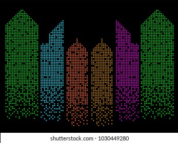 Abstract colorful building of dots. Silhouette of megacity. Vector