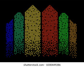 Abstract colorful building of pixels. Silhouette of megacity. Vector