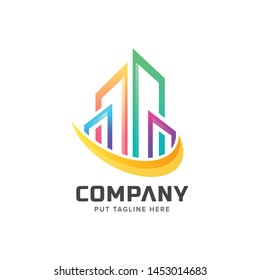 Abstract colorful building tower logo template for business