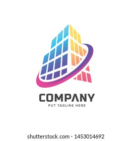 Abstract colorful building tower logo template for business