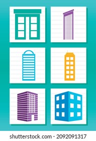 abstract and colorful buildings set