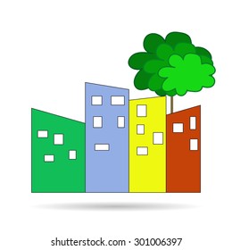 Abstract colorful buildings with tree