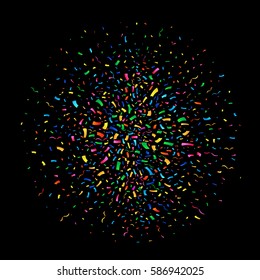 Abstract colorful burst of confetti on black background