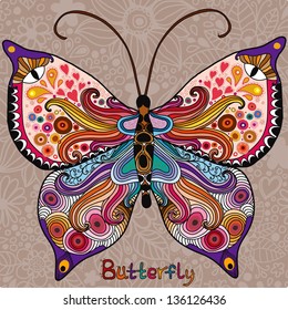 Abstract colorful butterfly on a floral background