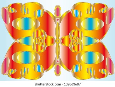 Abstract colorful butterfly as an ornament on a clear spring sky