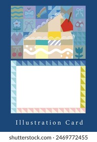 abstract colorful cake with cherry pattern card, illustration birthday card	
