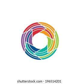 Abstract colorful camera lens image-style 5 . Concept for shutter, movement around, photography technology. Vector icon