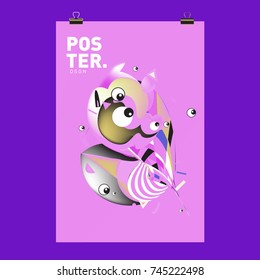 Abstract  Colorful Cartoon Character Cover and Poster Design Template. 3d Gradient Embryo Shape and Pattern Layout Design Template.