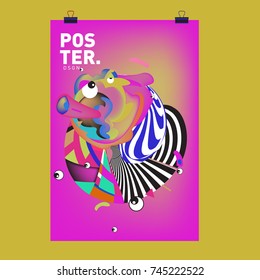 Abstract  Colorful Cartoon Character Cover and Poster Design Template. 3d Gradient Embryo Shape and Pattern Layout Design Template.