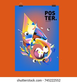 Abstract  Colorful Cartoon Character Cover and Poster Design Template. 3d Gradient Embryo Shape and Pattern Layout Design Template.