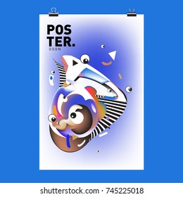 Abstract  Colorful Cartoon Character Cover and Poster Design Template. 3d Gradient Embryo Shape and Pattern Layout Design Template.