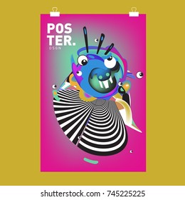 Abstract  Colorful Cartoon Character Cover and Poster Design Template. 3d Gradient Embryo Shape and Pattern Layout Design Template.