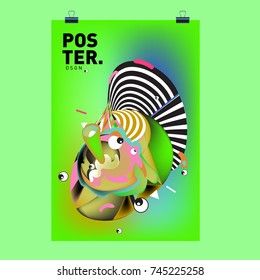 Abstract  Colorful Cartoon Character Cover and Poster Design Template. 3d Gradient Embryo Shape and Pattern Layout Design Template.