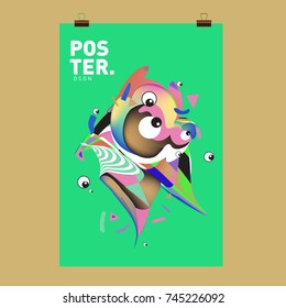 Abstract  Colorful Cartoon Character Cover and Poster Design Template. 3d Gradient Embryo Shape and Pattern Layout Design Template.