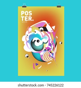 Abstract  Colorful Cartoon Character Cover and Poster Design Template. 3d Gradient Embryo Shape and Pattern Layout Design Template.