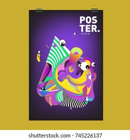 Abstract  Colorful Cartoon Character Cover and Poster Design Template. 3d Gradient Embryo Shape and Pattern Layout Design Template.