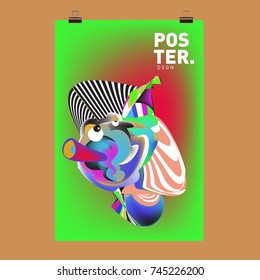 Abstract  Colorful Cartoon Character Cover and Poster Design Template. 3d Gradient Embryo Shape and Pattern Layout Design Template.