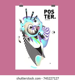 Abstract  Colorful Cartoon Character Cover and Poster Design Template. 3d Gradient Embryo Shape and Pattern Layout Design Template.