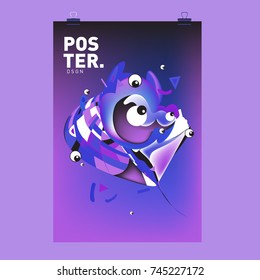 Abstract  Colorful Cartoon Character Cover and Poster Design Template. 3d Gradient Embryo Shape and Pattern Layout Design Template.